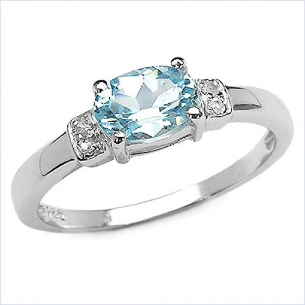 Feiner Diamant/Blautopas-Ring-925 Sterl.Silber Rhodin.-1,04 Karat