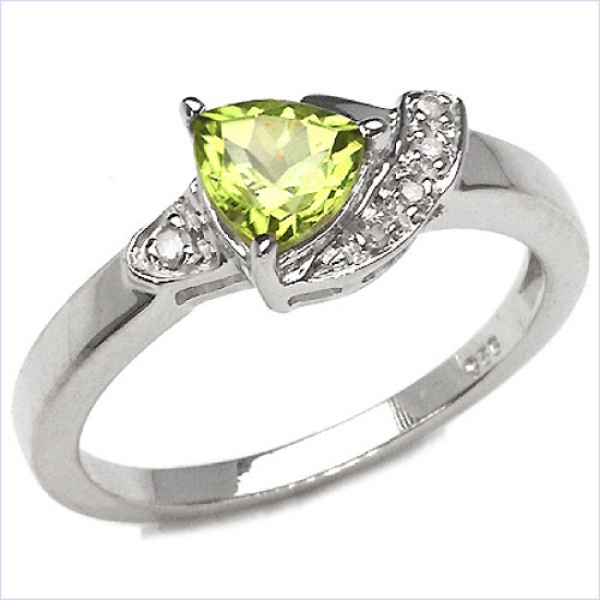 Edler Diamant-Peridot-Ring-925 St.Silber Rhodiniert-0,75 Karat