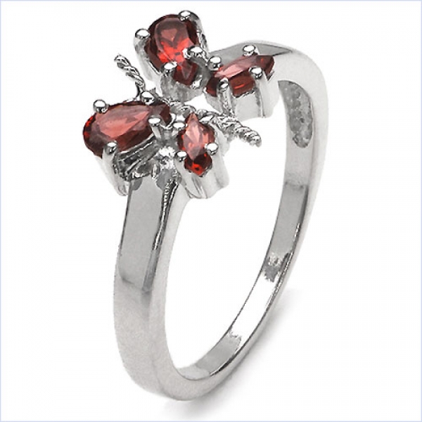 Stylischer Granat-Schmetterling-Ring-925/Silber-Rhodin.-0,74 Karat