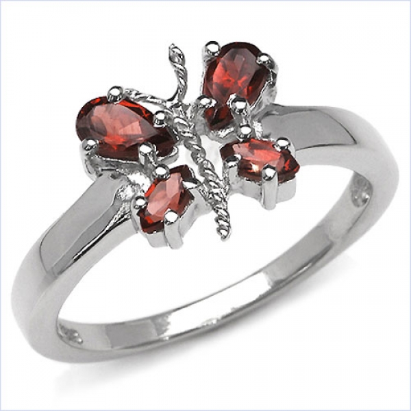 Stylischer Granat-Schmetterling-Ring-925/Silber-Rhodin.-0,74 Karat