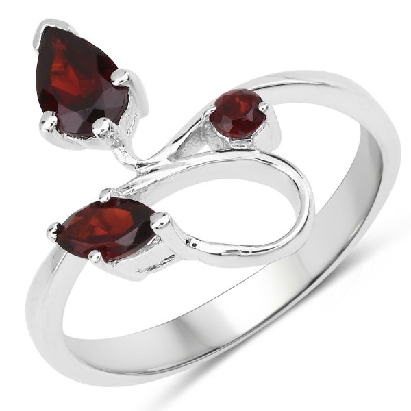 Eleganter, echter Granat Ring-Sterling Silber-Rhodiniert-0,84 Karat