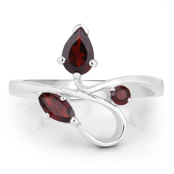 Eleganter, echter Granat Ring-Sterling Silber-Rhodiniert-0,84 Karat