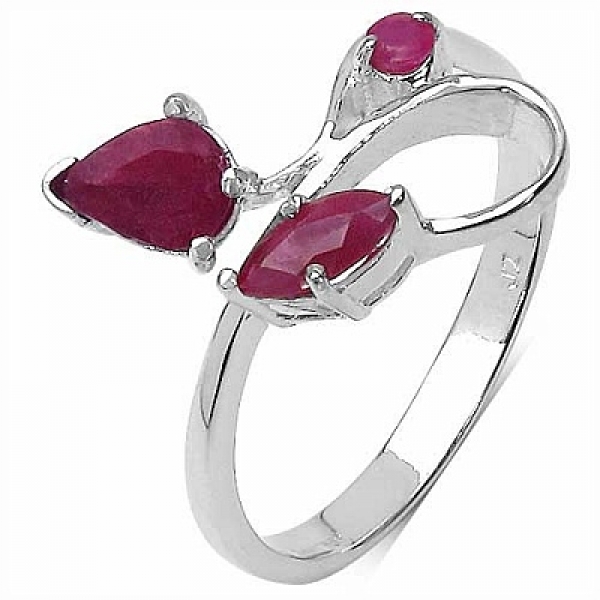 Eleganter, echter Rubin Ring-Sterling Silber-Rhodiniert-0,84 Karat