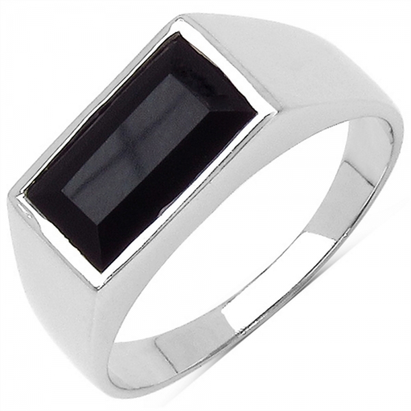 ONYX-Herren-Ring Siegelring 925 Sterl.Silber Rhodiniert-2,17 Karat