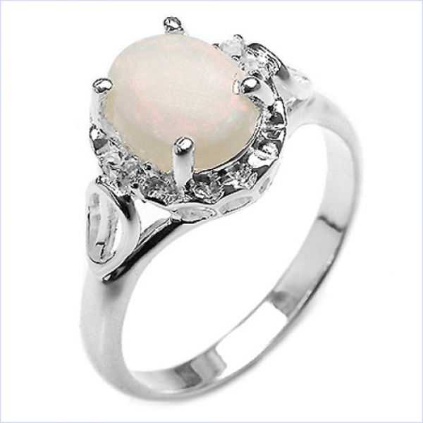 Edler Weißer Opal/Diamant-Ring-Silb.Rhodin.-1,22 Karat