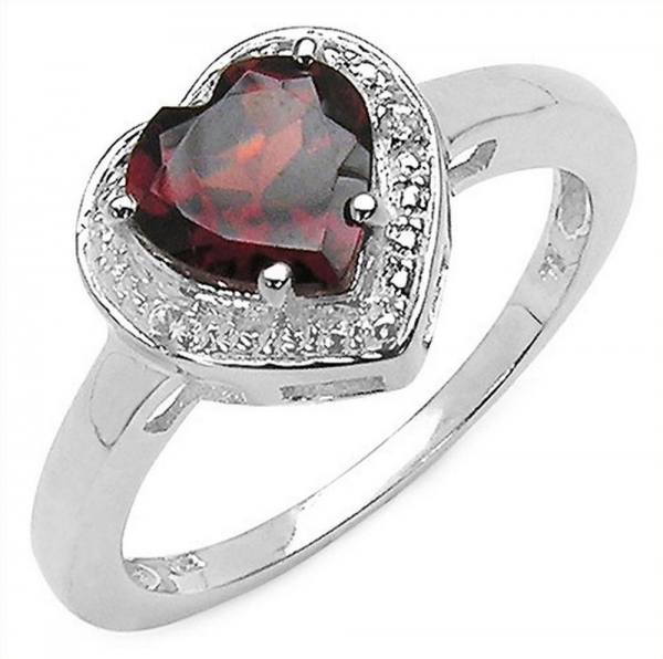 Strahlender Granat/Zirkonia-Herz-Ring - 925 Sterling Silber - Rhodiniert 2,17 Karat
