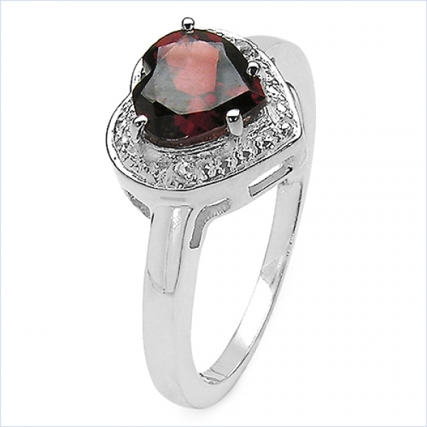 Strahlender Granat/Zirkonia-Herz-Ring - 925 Sterling Silber - Rhodiniert 2,17 Karat