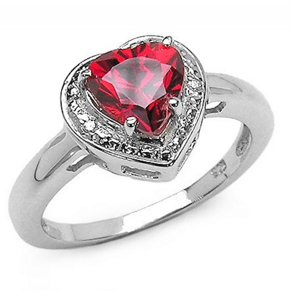 Strahlender Granat/Zirkonia-Herz-Ring - 925 Sterling Silber - Rhodiniert 2,17 Karat