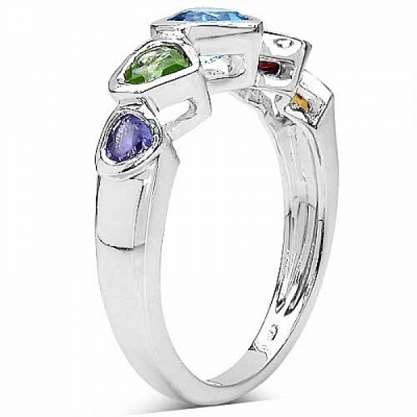 Multicolor Edelstein-Herzen-Ring-mit Amethyst,Blautopas,Citrin,Granat,Peridot