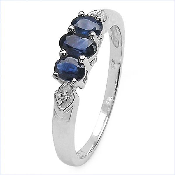 Saphir/Weißtopas-Ring-925 Sterling Silber Rhodiniert-0,86 Karat