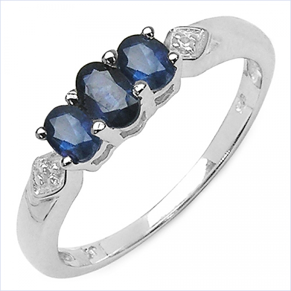 Saphir/Weißtopas-Ring-925 Sterling Silber Rhodiniert-0,86 Karat