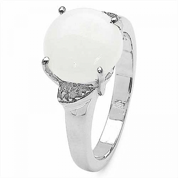 Weißer Opal/Diamant-Ring-Silber Rhodiniert-6,21 Karat