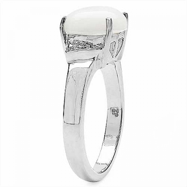Weißer Opal/Diamant-Ring-Silber Rhodiniert-6,21 Karat