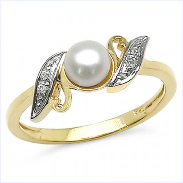 Ring Perle/Zirkonia in 925 Silber/Vergoldet 1,04 Karat