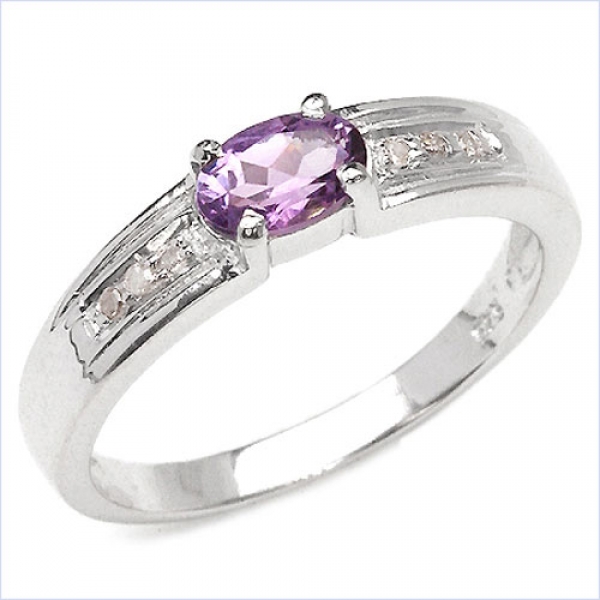 Strahlender Diamant/Amethyst-Ring- 925 Sterling Silber