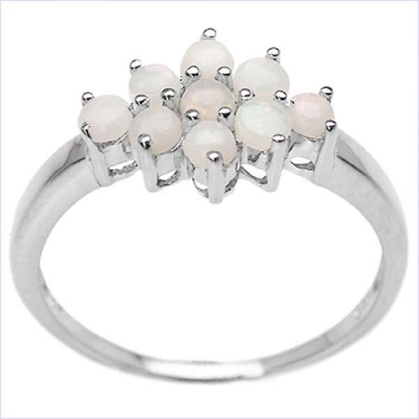Weißer Opal-Ring-9 Edelsteine-925 Sterling Silb.Rhodin.