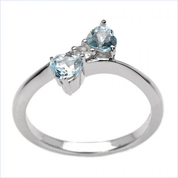 Edler Herzen-Ring Blautopas-925 Silber Rhodiniert 0,78 Karat