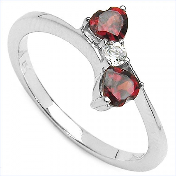 Edler Herz-Granat/Weißtopas-Ring-925 Silber Rhod.