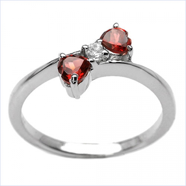 Edler Herz-Granat/Weißtopas-Ring-925 Silber Rhod.