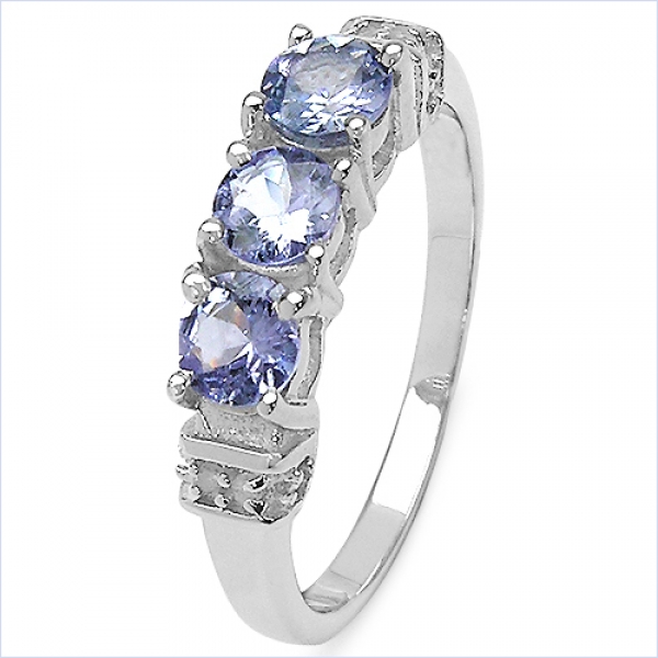 Edler Diamant/Tansanit Ring-925 Sterling Silber Rhodiniert-0,80 Karat