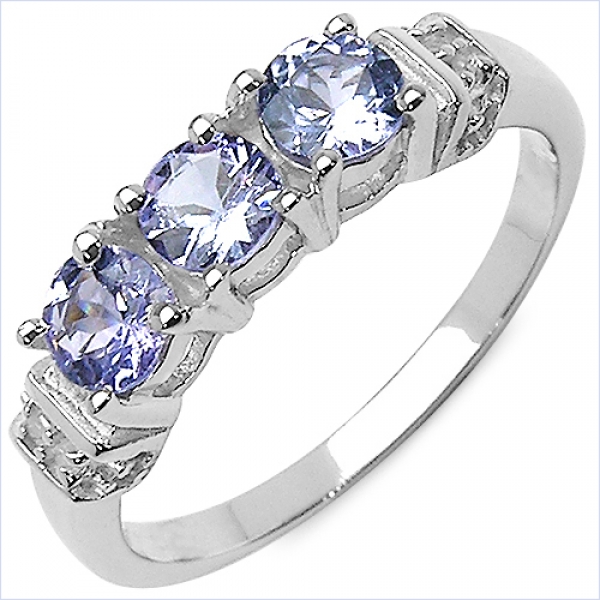 Edler Diamant/Tansanit Ring-925 Sterling Silber Rhodiniert-0,80 Karat