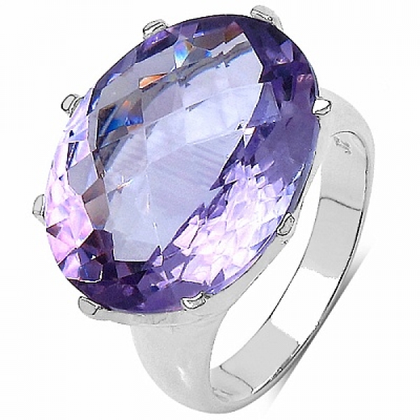 Facettierter großer Amethyst-Ring-Messing versilbert-Rhodiniert-11,28 Karat
