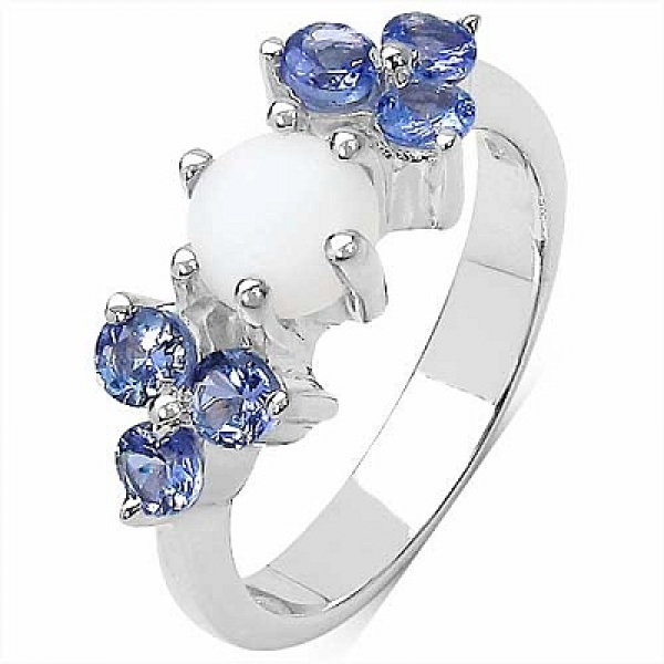 Ring Milch-Opal/Tansanit-1,10 Karat-Silber Rodiniert