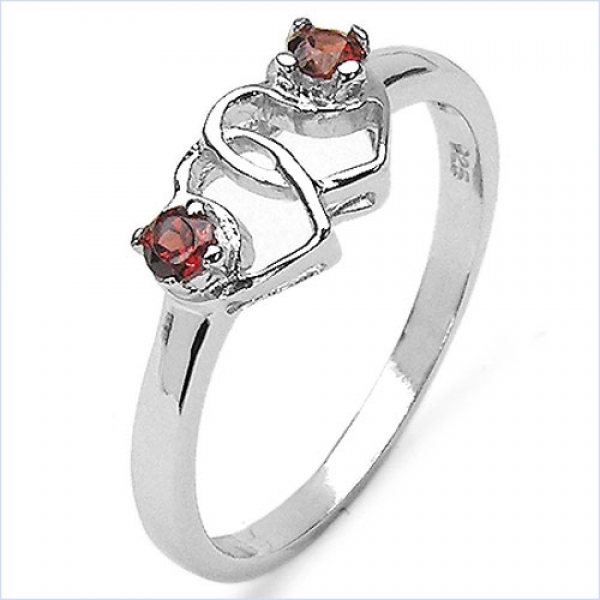 Verschlungene Herzen Ring 925 Sterling Silber-Rhodiniert 2 Granate