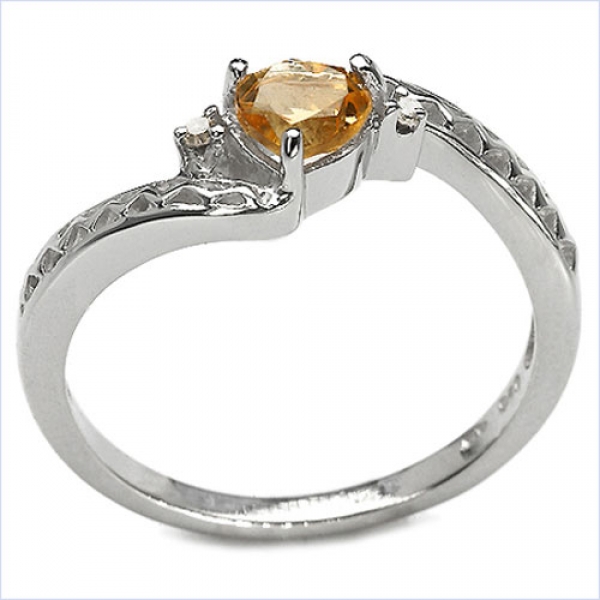Edler Diamant/Citrin-Ring-925 Sterling Silber Rhodin.-0,47Karat