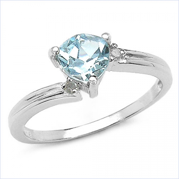 Edler Diamant/Blautopas-Ring-925Sterling Silber Rhodin.-0,82 Karat