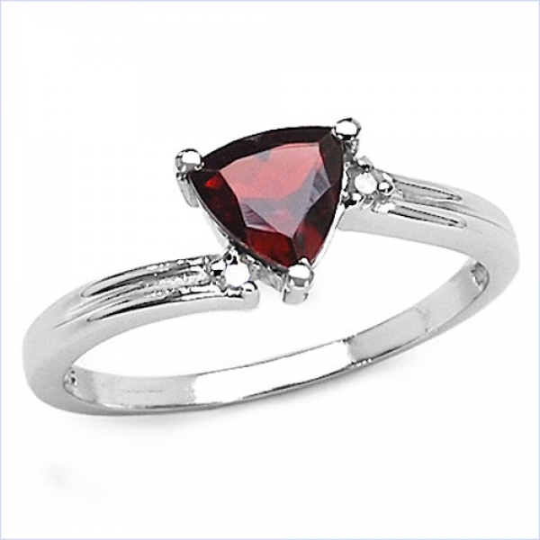Edler Diamant/Granat-Ring-925Sterling Silber Rhodiniert-0,82 Karat