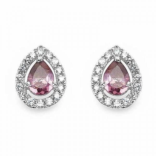 Ohrringe/Ohrstecker rosa Zirkonia/weiße American Diamonds-Messing/versilbert