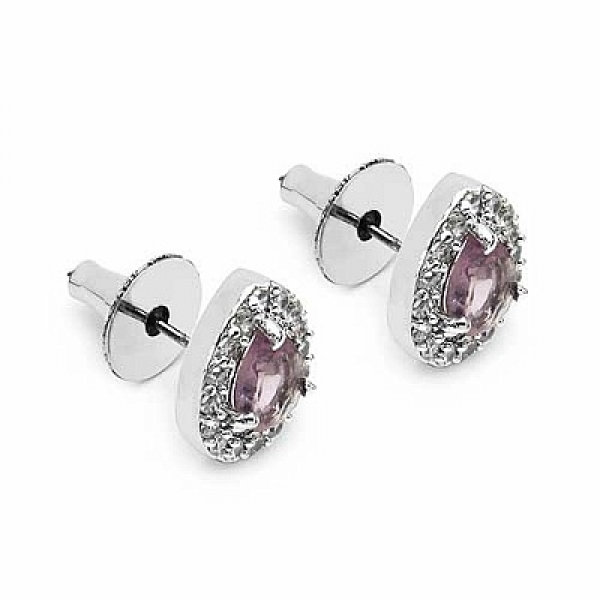 Ohrringe/Ohrstecker rosa Zirkonia/weiße American Diamonds-Messing/versilbert