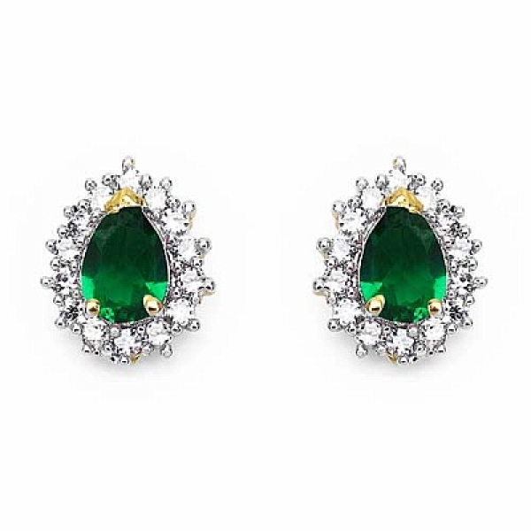 Ohrringe/Ohrstecker Smaragd/weiße American Diamonds-Messing/vergoldet Gelbgold