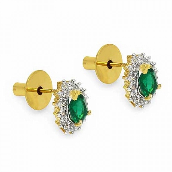 Ohrringe/Ohrstecker Smaragd/weiße American Diamonds-Messing/vergoldet Gelbgold