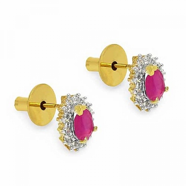 Ohrringe/Ohrstecker Rubine/weiße American Diamonds-Messing/vergoldet Gelbgold