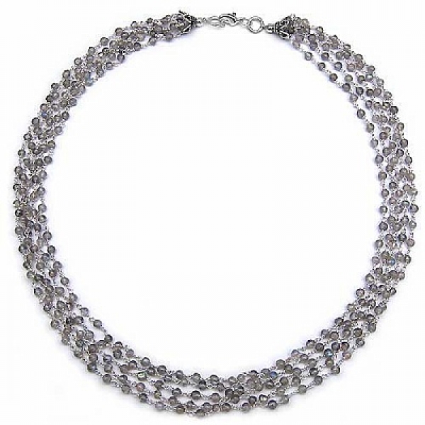 Edelstein-Collier/Kette-Labradorit-925 Sterling Silber Rhodiniert-330 Perlen