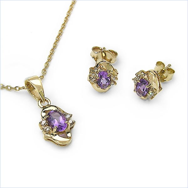 Diamant/Amethyst-SET 4-telig-Anhänger,Kette,Ohrstecker 1,12 Karat