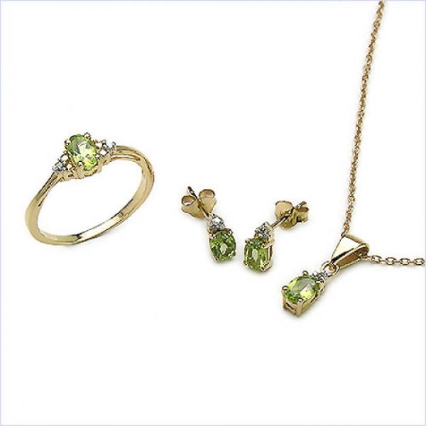Diamant/Peridot-Anhänger,Kette,Ohrstecker,Ring,Gold-10Karat