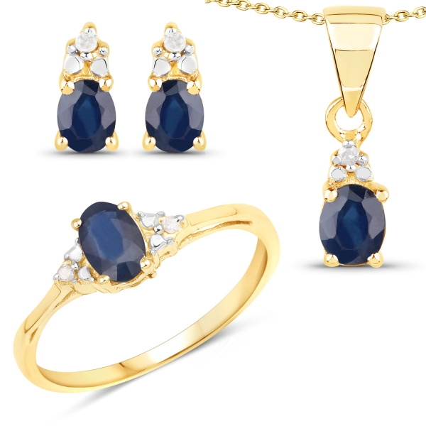 Diamant/Saphir-Anhänger,Kette,Ohrstecker,Ring,Gold-10Karat