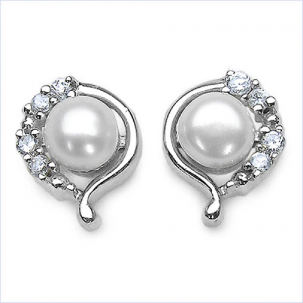 Collier Süßwasser-Perle und Zirkonia 925-Silber Rhodiniert