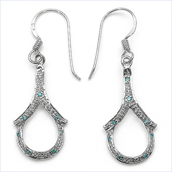 Ohrringe mit 16 Blue Zirkonia 925 Sterling Silber-Rhodiniert