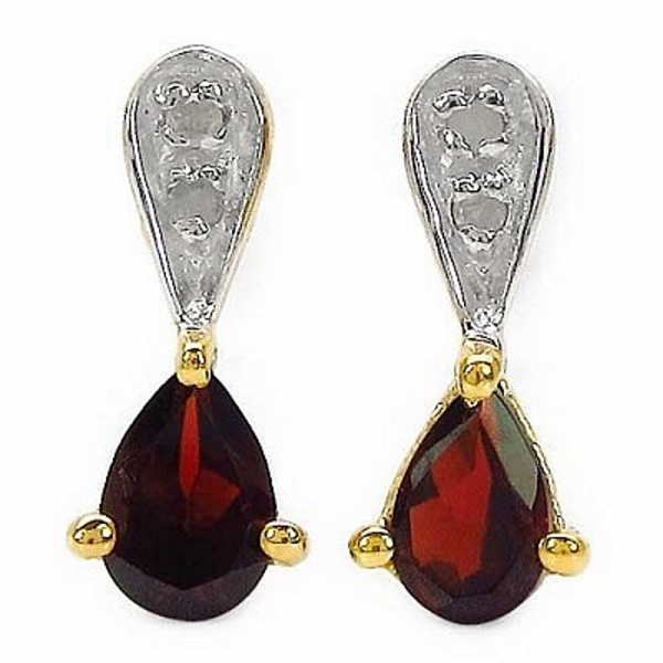 Ohrringe/Ohrstecker mit Diamant/Granat-0,94 Karat Silber-vergoldet 10 Karat