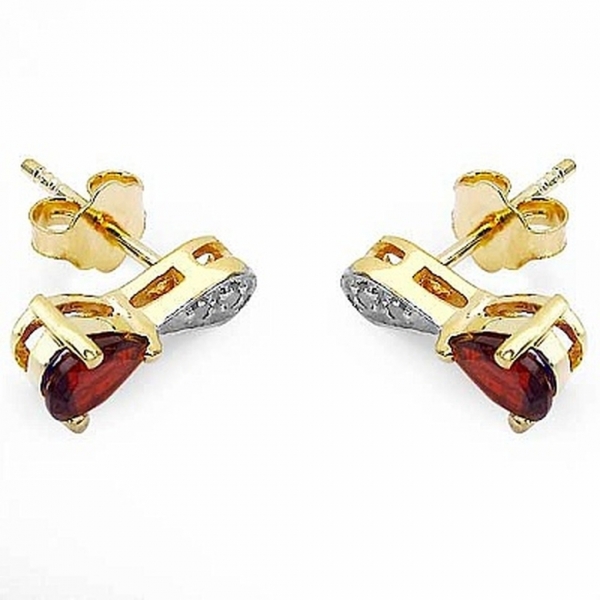 Ohrringe/Ohrstecker mit Diamant/Granat-0,94 Karat Silber-vergoldet 10 Karat