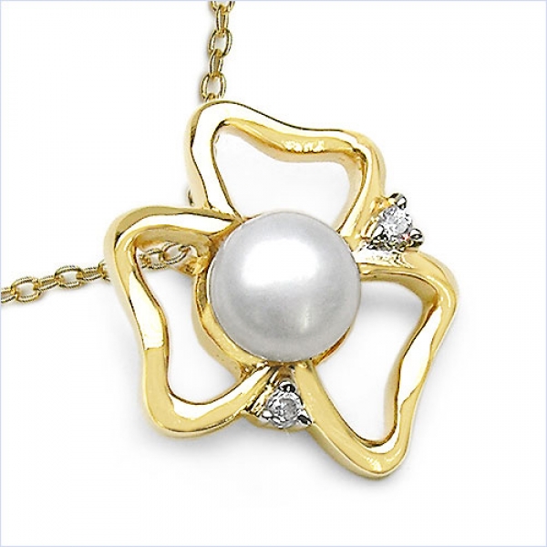 Collier/Kette Anhänger-Perle/Zirkonia-Silber/Vergoldet-1,31 Karat