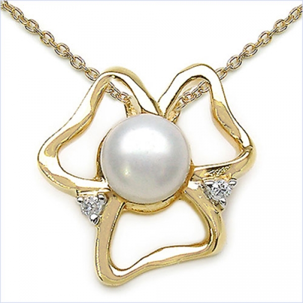 Collier/Kette Anhänger-Perle/Zirkonia-Silber/Vergoldet-1,31 Karat