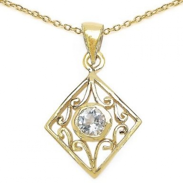 Collier/Kette mit Antikem Blautopas-Anhänger-925 Sterling Silber-vergoldet 10 Karat