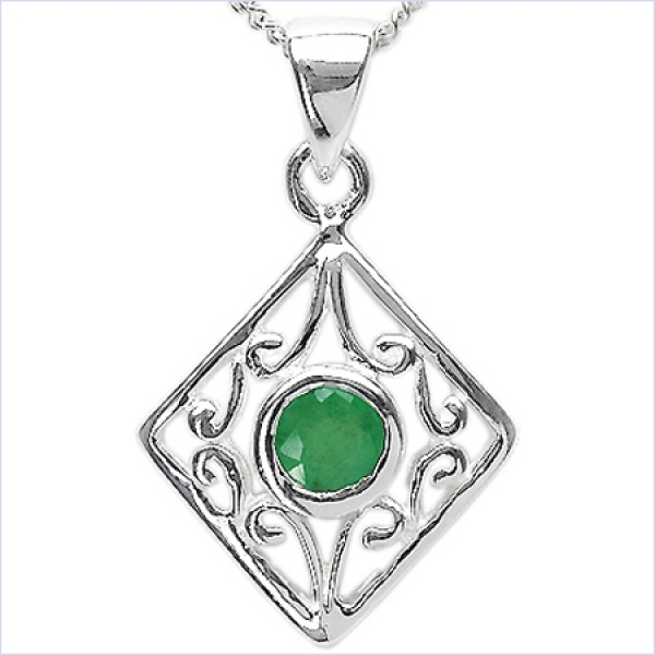 Collier/Kette mit romantischen Smaragd-Anhänger 925 Silber/Rhodiniert-0,25 Karat