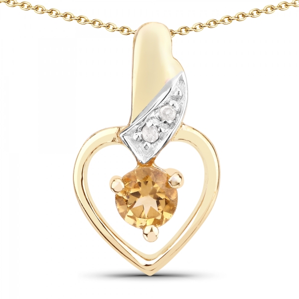 Collier mit Diamant/Citrin-Anhänger-925 Sterl. Silber Vergoldet-0,37Karat