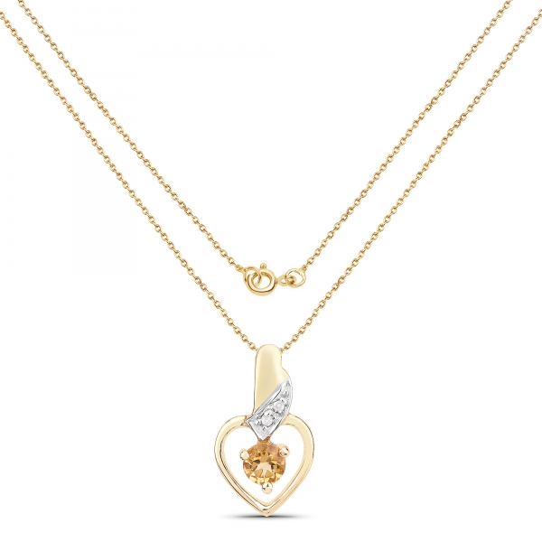 Collier mit Diamant/Citrin-Anhänger-925 Sterl. Silber Vergoldet-0,37Karat
